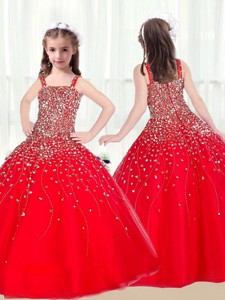 Cute Ball Gown Straps Beading Red Little Girl Pageant Dress
