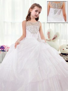 Beautiful Scoop White Little Girl Pageant Dress With Beading