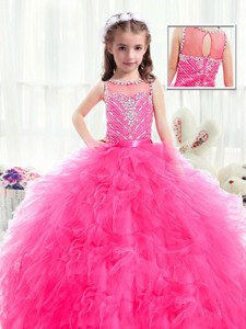 Beautiful Bateau Hot Pink Little Girl Pageant Dress With Beading