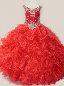 Beautiful Beaded and Ruffled Organza Little Girl Pageant Dress in Red 