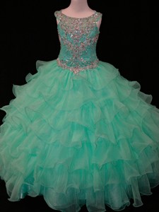New Arrivals Mint Scoop Little Girl Pageant Dress with Beading and Ruffled Layers 