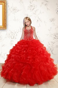 Beautiful Red Flower Girl Dress With Beading And Ruffles