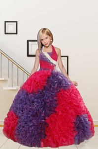 New Arrival Straps Ball Gown Multi-color Flower Girl Dress with Beading and Ruffles 
