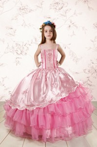 Unique Appliques and Ruffled Layers Little Girl Dress in Baby Pink 