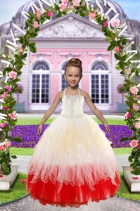 Newest Beading White And Red Little Girl Dress