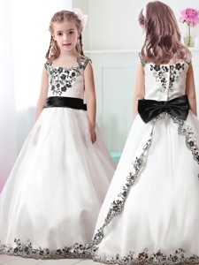 Lovely Straps White Flower Girl Dress with Appliques and Belt 
