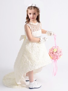 Lovely See Through Beaded and Bowknot Flower Girl Dress in Rolling Flowers 