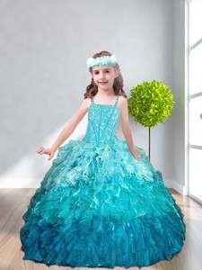 Simple Straps Little Girl Pageant Dress With Beading And Ruffles