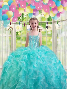 Lovely Aqua Blue Mini Quinceanera Dress With Ruffles And Beading
