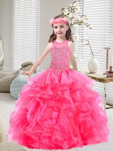 New Style Beaded And Ruffles Little Girl Pageant Dress In Hot Pink