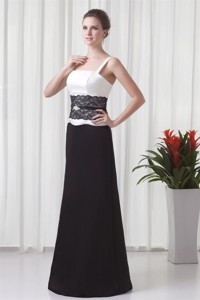 Column Straps Floor-length Lace Black And White Mother Of The Bride Dress
