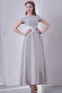 Ankle-length Grey Empire Scoop Mother Of The Bride Dress With Short Sleeves
