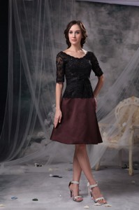 Black And Brown Scoop Knee-length Satin Beading Mother Of The Bride Dress