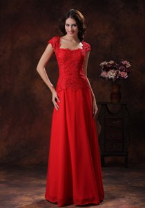 Custom Made Red Square Neckline Mother Of The Bride Dress With Lace Over Bodice In Flagstaff Arizona