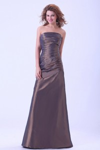 Simple Mother Of The Bride Dress Brown Strapless Taffeta Floor-length