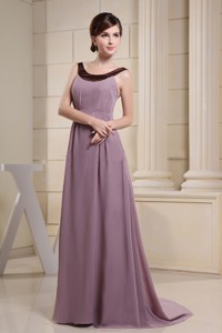 Scoop Mother Of The Bride Dress With Light Purple And Brush Train