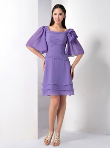 Purple Empire Square Knee-length Chiffon Mother Of The Bride Dress