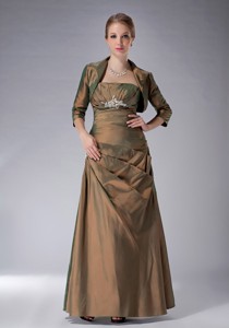 Brown Column Strapless Ankle-length Taffeta Appliques Mother Of The Bride Dress