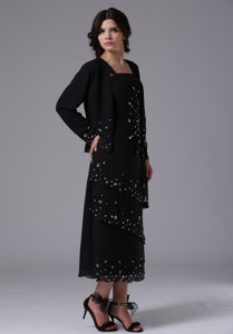 Black Jacket Straps And Beading Mother Of The Bride Dress In Calabasas California