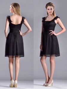 Simple Empire Square Chiffon Black Mother Of The Bride Dress With Cap Sleeves