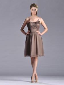 Popular Chiffon Brown Short Mother Of The Bride Dress With Spaghetti Straps