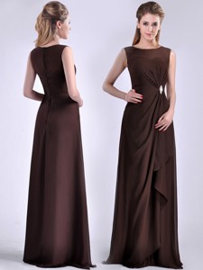 Modest Bateau Brown Chiffon Long Mother Of The Bride Dress With Zipper Up