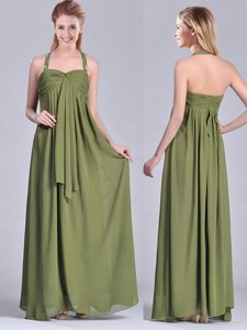 Latest Beaded Decorated Halter Top Mother Of The Bride Dress In Olive Green