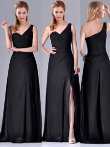 Gorgeous One Shoulder Black Mother Of The Bride Dress With Ruching And High Slit
