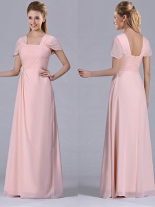 Column Square Chiffon Light Pink Chiffon Ruching Mother Of The Bride Dress For Homecoming