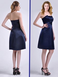 Luxurious Strapless Zipper Up Ruched Mother Of The Bride Dress In Navy Blue