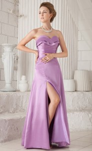 Lavender Column Sweetheart Floor-length Satin Ruch Bridesmaid Dress