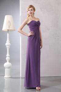 Purple Column Sweetheart Ankle-length Chiffon Ruch Mother Of The Bride Dress
