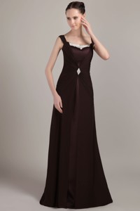 Brown Column / Sheath Square Brush Train Chiffon Ruch and Appliques Mother Of The Bride Dress