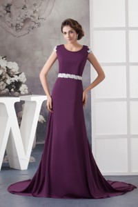 Brush Train Dark Purple Mother of the Bride Dress with Appliques