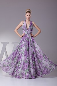 Fashion Multi-color Halter Printing Ruching Mother Of The Bride Dress