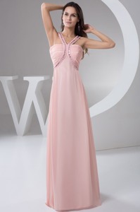 Beautiful Beaded Straps Ruched Baby Pink Mother of the Bride Dress
