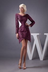 Burgundy Mini-length Mother Of The Bride Dress With V-neck And Long Sleeves