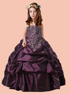 Scoop Strapless Pick-ups Ball Gown Purple Little Girl Pageant Dress