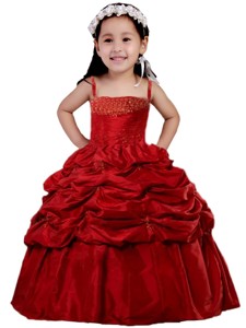Wine Red Pick-ups Straps Beading and Ruching Little Girl Pageant Dress 