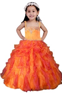 Multi-color Spaghetti Straps Beading and Ruffles Little Girl Pageant Dress 