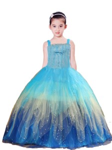 Blue Ball Gown Beading And Ruching Little Girl Pageant Dress