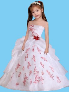 White Beading And Ruching Organza Little Girl Pageant Dress