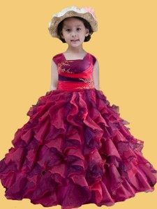 Square Appliques and Ruffles Little Girl Pageant Dress in Multi-color 