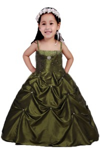 Olive Green Ball Gown Beading And Ruching Little Girl Pageant Dress