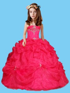 Sweet Red Ball Gown Red Little Girl Pageant Dress with Beading and Pick Ups 