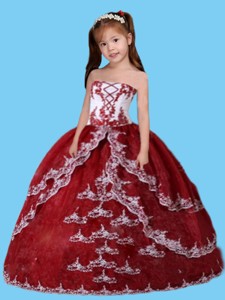 Luxurious Ball Gown Appliques Little Girl Pageant Dress in Wine Red 