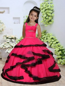 Beautiful Straps Beading Little Girl Dress with Layers and Ruching 