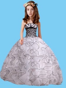 Pretty Zebra White And Black Strapless Little Girl Pageant Dress