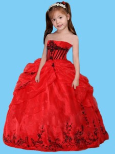 Ball Gown Strapless Remarkable Appliques Red Little Girl Pageant Dress 