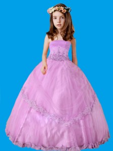 Strapless Ball Gown Appliques Strapless Little Girl Pageant Dress 